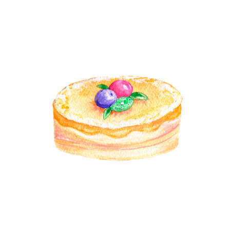 Cake watercolor food gouache clip art drawing illustration coffe deseret geometric tasty pie on backgroundの写真素材