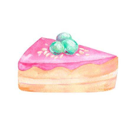 Cake watercolor food gouache clip art drawing illustration coffe deseret geometric tasty pie on backgroundの写真素材