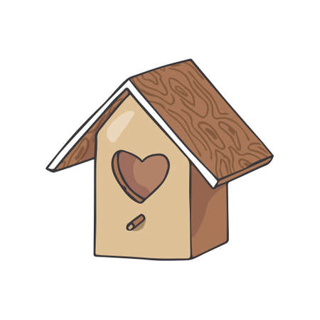 Birdhouse vector illustration love family bids forest wildlife drawing color similar geometric home cosiness wood box roof cute simple drawing white backgroundのイラスト素材