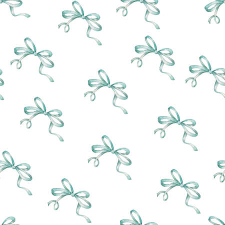 Watercolor pattern background with green bow and bow-tie. backdrop for holiday decorating greeting cards for wedding, birthday, Valentine's day, new year, Christmas.の写真素材