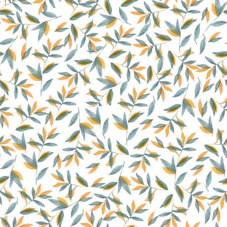 Fall yellow pattern of leaves. Watercolor Background for textile or book covers, wallpapers, design, graphic art, printing, hobby, invitation. On white background.の写真素材
