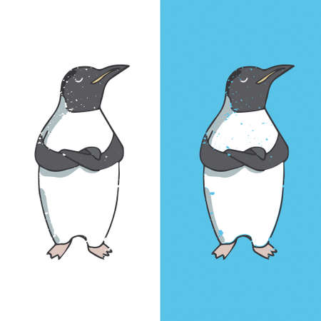 Penguin character vector illustration drawing geometric cute animal polar birds funny sea life color white and black penguins winterのイラスト素材