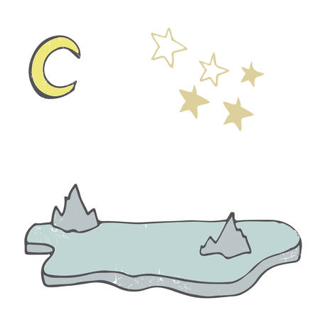 Iceberg stars Moon vector landscape vector illustration drawing shaddy style yellow color blue ice card place text design elements geometric on white backgroundのイラスト素材