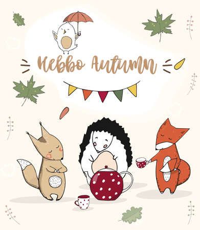 Red fox character clip art vector forest animal face smile full running cute wildlife geometric text cat dog wolf illustration color texture white backgroundのイラスト素材
