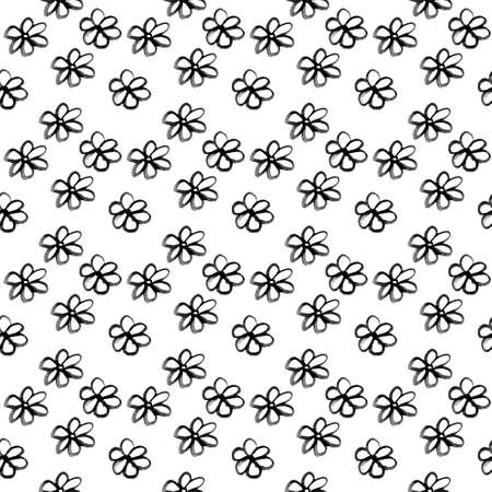 Seamless pattern of hand drawn sketch gerberas on white. Black ink daisy for fabrics, textile print, wrapping paper, season design, card,の写真素材
