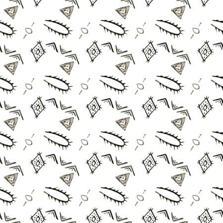 Ethnic watercolor seamless pattern. Fashion aztec geometric background. Hand drawn monochrome pattern. Modern abstract wallpaper. illustration.の写真素材