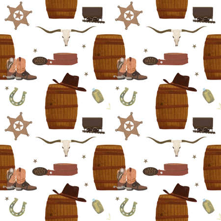 Seamless  cowboy pattern can be used for graphic design, textile design or web design.の写真素材