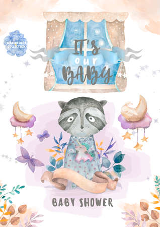 Watercolor hand drawn colorful cute illustration. For invite, celebration, birthday and posterの写真素材