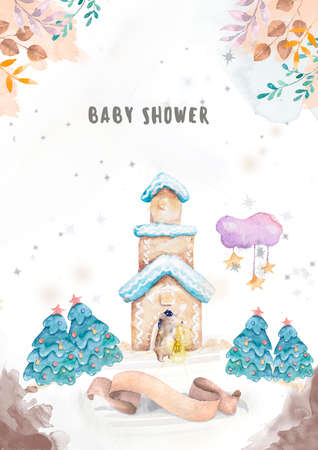 Watercolor hand drawn colorful cute illustration. For invite, celebration, birthday and posterの写真素材