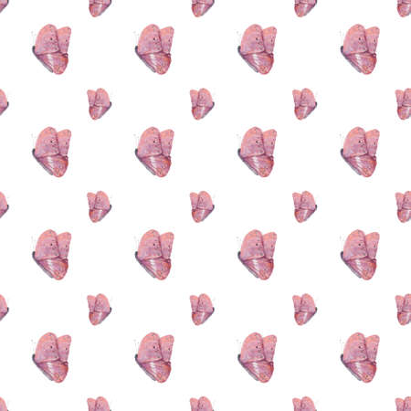 Adorable watercolor colorful pink butterflies pattern on white background. Painting illustration. Fly butterflyの写真素材