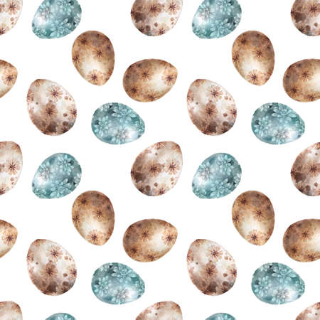 Realistic Eggs pattern on white background, Hand drawn watercolor eggs.