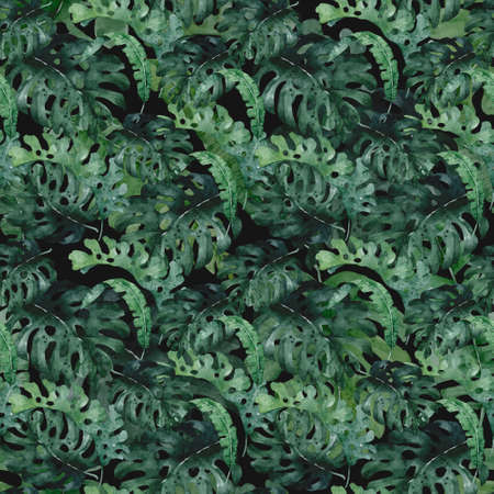 Tropical seamless pattern with jungle leaves. Exotic leaves illustrations palm, jungle tree, brazil trendy. Perfect for design.の写真素材