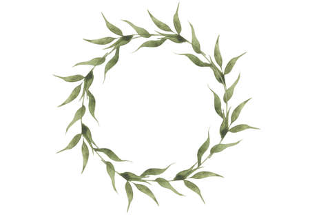 Watercolor set of wreaths and leaves.の写真素材