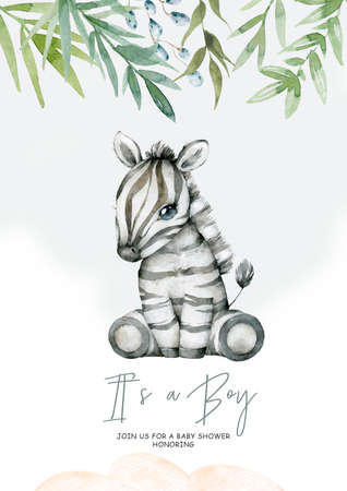 Watercolor set of forest cartoon isolated cute baby fox, deer, raccoon and owl animal with flowers. Nursery woodland illustration. Bohemian boho drawing for nursery poster, patternの写真素材