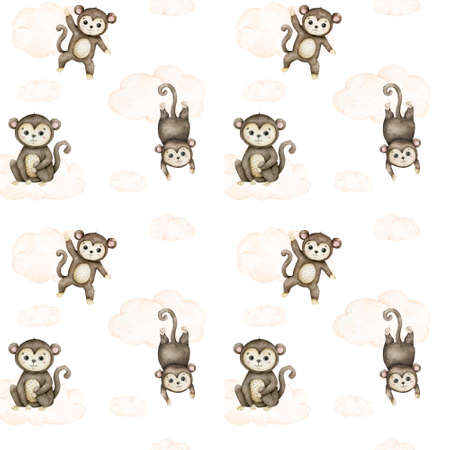 Cute baby Hippo Hand drawn watercolor illustration on white background.の写真素材