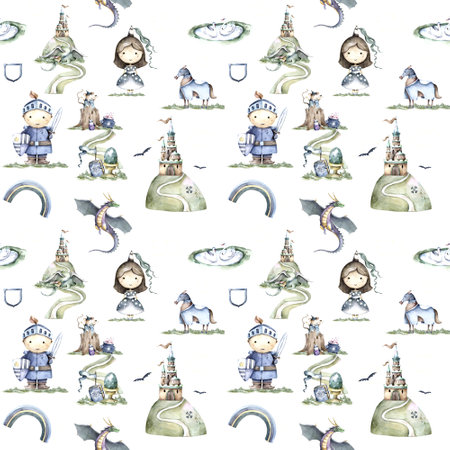 The brave knight protects the princess from a dragonの写真素材