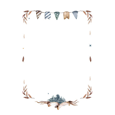 Watercolor Horizontal Frames with ribbon and leaves.の写真素材
