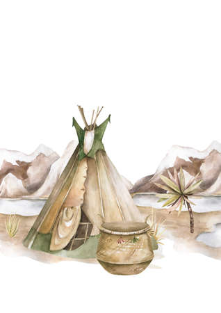 Baby Shower for boy, girl. Cute llamas alpaca characters smiling, walking, in Peru desert landscape with cactuses. Mexican funny lama animal family collection isolated on whiteの写真素材