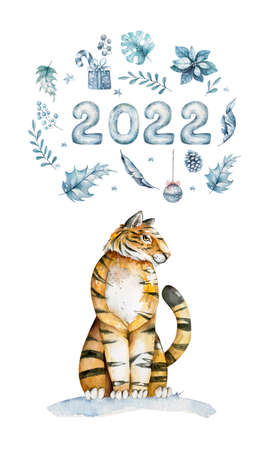 Bright colorful seamless pattern with exotic animals.Cute tigers. Nature jungle pattern. Childish style.Symbol of 2022の写真素材