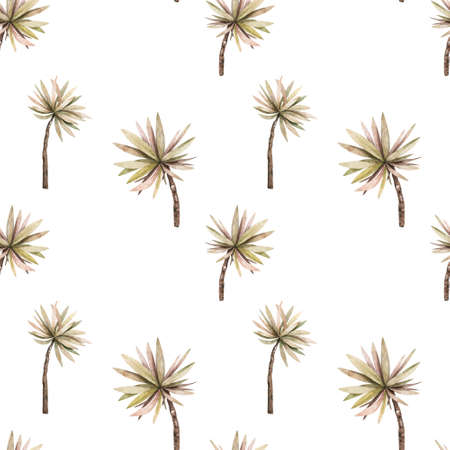 Watercolor pattern tropical, palm trees on white backgroundの写真素材