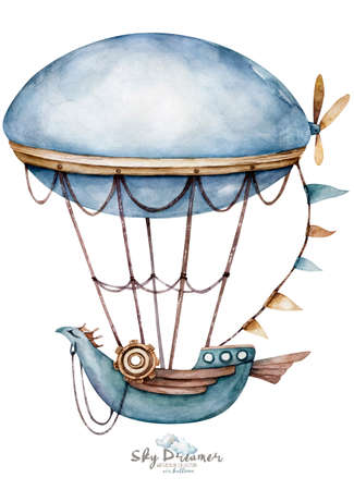 Watercolor hot air balloon childish for fabric, textiles or wallpaper.の写真素材