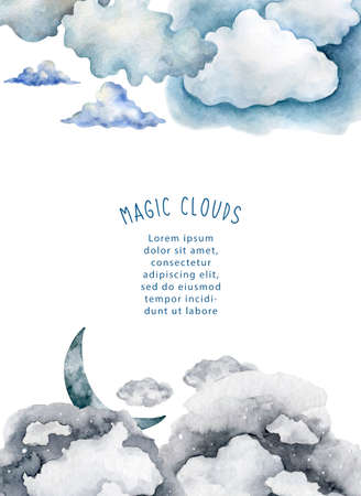 Ship watercolor.ship.childrens dreams.dream.clouds, underwater world.Adventure.watercolor set of postcardsの写真素材