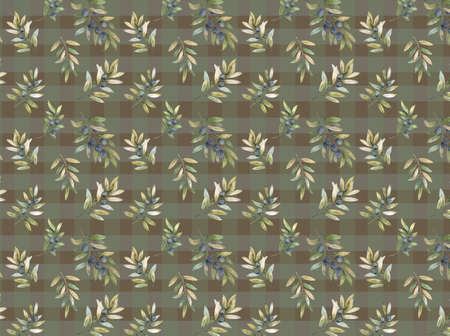 Watercolor olive seamless pattern. Hand drawn natural illustration. Green leaves on white backgroundの写真素材
