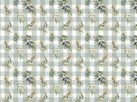 Watercolor olive seamless pattern. Hand drawn natural illustration. Green leaves on white backgroundの写真素材