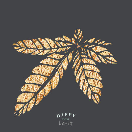 Golden marijuana leaf illustration. Ganja sativa medicinal plant. Botanical illustrationの写真素材