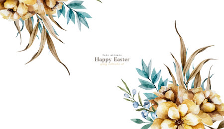 Frame flowers for text. Watercolor plants template for greeting cardの写真素材