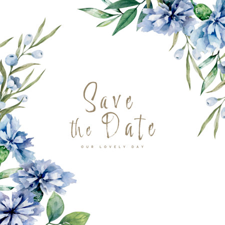 Frame flowers for text. Watercolor plants template for greeting cardの写真素材