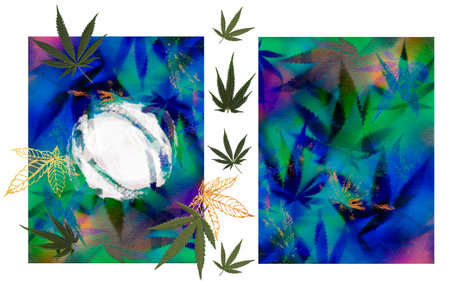 Marijuana leaves, texture and square text frameの写真素材