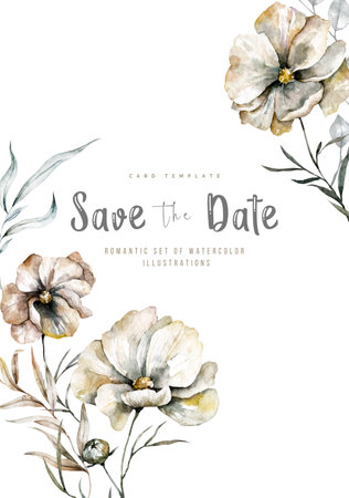 Frame flowers for text. Watercolor plants template for greeting cardの写真素材