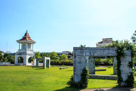 clock tower in park.の写真素材
