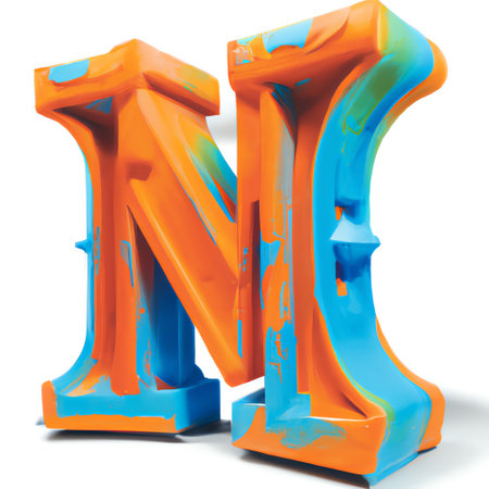 3d render of orange and blue acrylic paint letter isolated on white backgroundの素材
