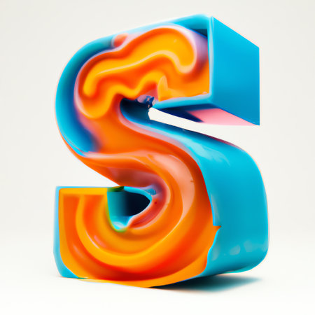 3d letter S uppercase. 3D render glossy blue font isolated on white background.の素材