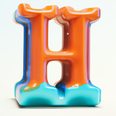 Orange and blue jelly font on white background. 3D render illustrationの素材