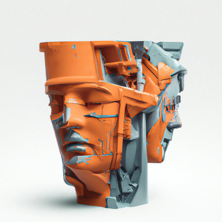 Abstract 3d rendering of artificial intelligence faces. Futuristic concept. futuristic bust sculptureの素材