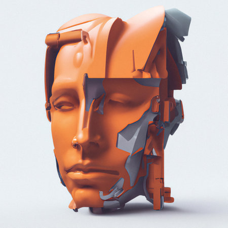 Abstract 3d rendering of artificial intelligence faces. Futuristic concept. futuristic bust sculptureの素材