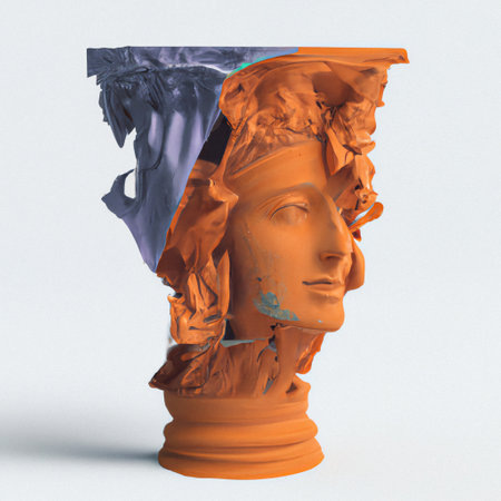 Abstract ancient futuristic bust sculpture. 3d illustration.の素材