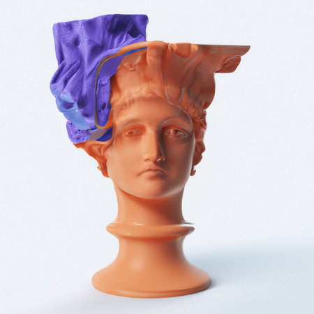 Abstract ancient futuristic bust sculpture. 3d illustration.の素材