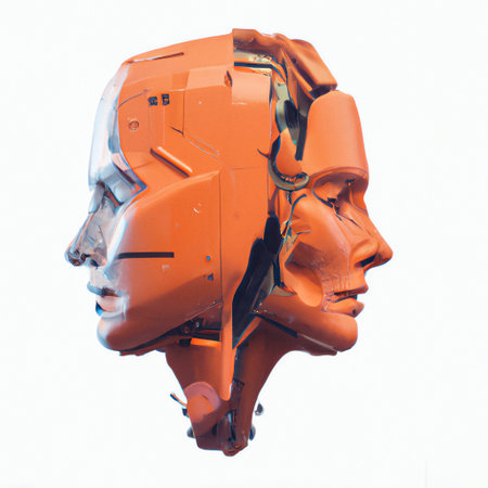 Abstract 3d rendering of artificial intelligence faces. Futuristic concept. futuristic bust sculptureの素材