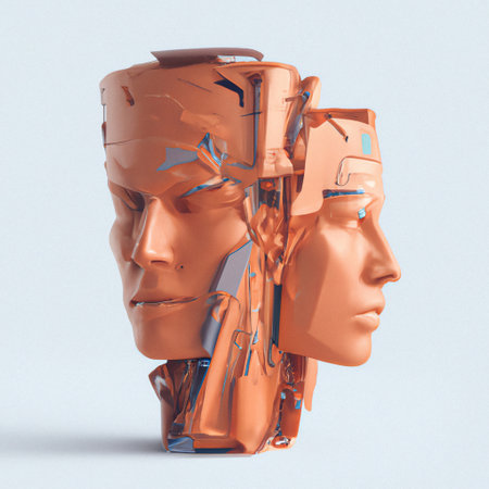Abstract 3d rendering of artificial intelligence faces. Futuristic concept. futuristic bust sculptureの素材