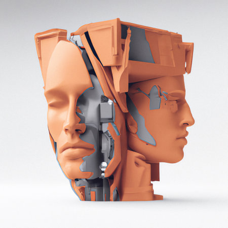 Abstract 3d rendering of artificial intelligence faces. Futuristic concept. futuristic bust sculptureの素材