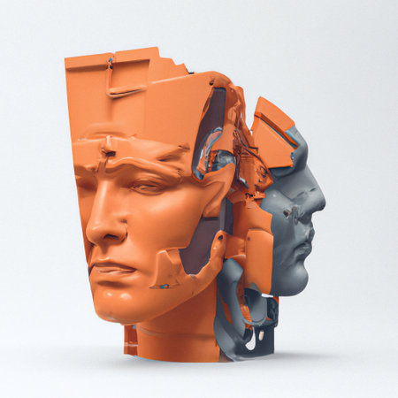 Abstract 3d rendering of artificial intelligence faces. Futuristic concept. futuristic bust sculptureの素材