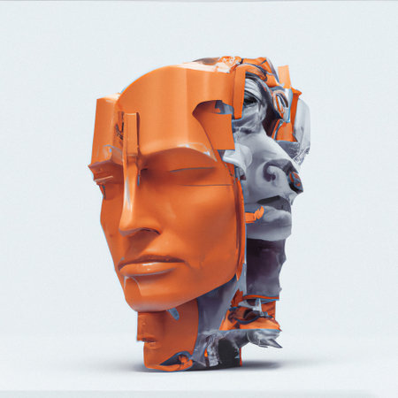 Abstract 3d rendering of artificial intelligence faces. Futuristic concept. futuristic bust sculptureの素材