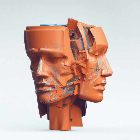 Abstract 3d rendering of artificial intelligence faces. Futuristic concept. futuristic bust sculptureの素材