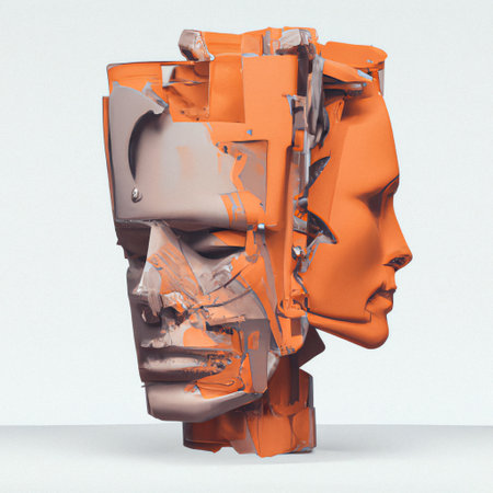 Abstract 3d rendering of artificial intelligence faces. Futuristic concept. futuristic bust sculptureの素材