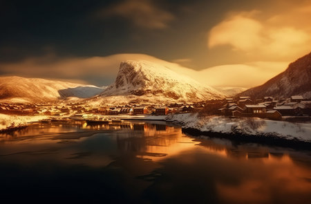 Beautiful winter landscape of the Norwegian fjord. Toned.の素材