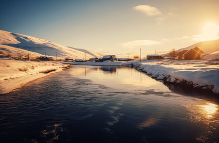 Icelandic fjord in the winter. Toned.の素材